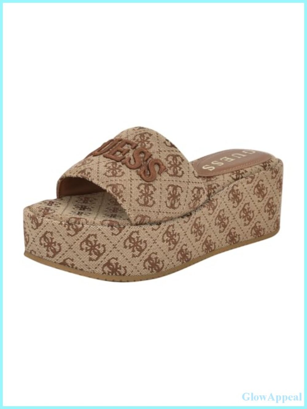 Slip On Slide Sandals with GUESS Logo Single Band Platform Wedge Open Toe Suede